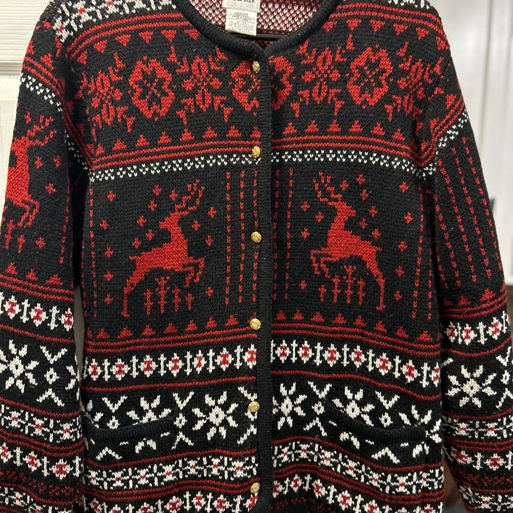 Liz Baker Red and Black Patterned Cardigan